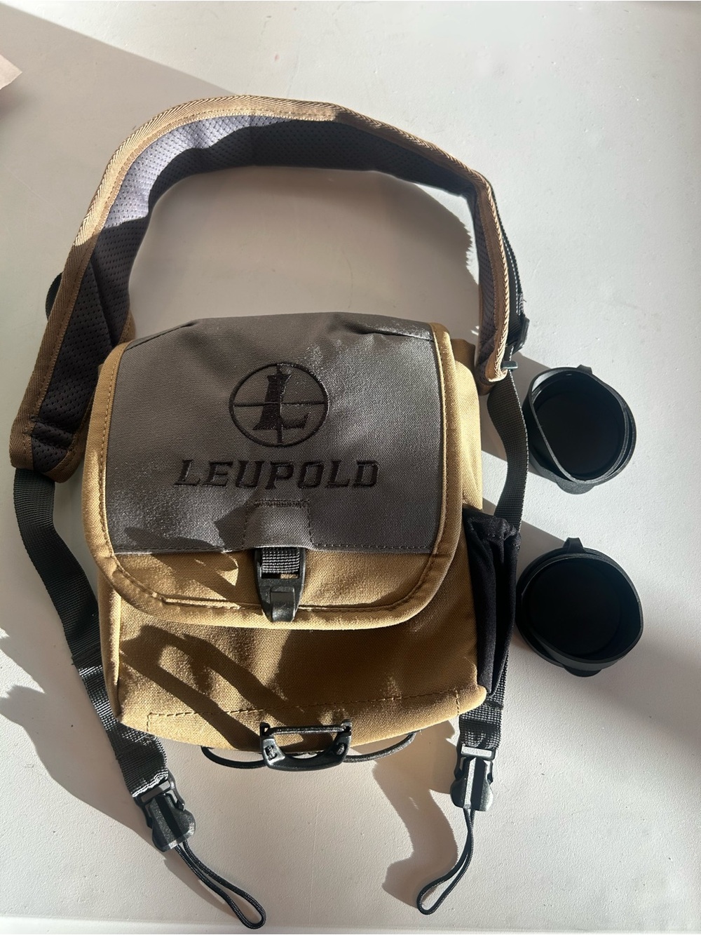 Leupold Coyote Brown & Gray Binocular Case & Strap Lens Cap Covers